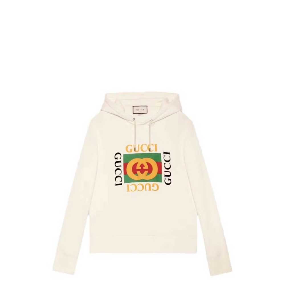 Gucci Cream oversized Hoodie with multi color Logo